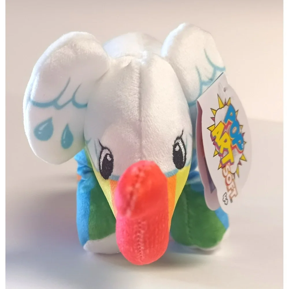 NOB Pop Art Soft STORMY Rainbow White Mini Elephant Bean Filled Mystery Plush